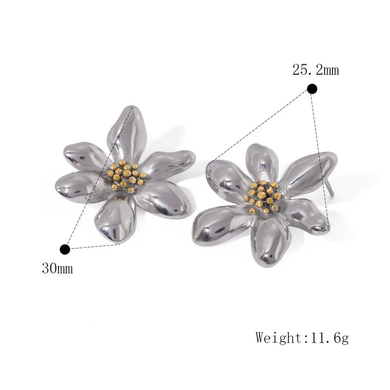 Earrings Gold Plated Flowers Silver and Gold-EA360