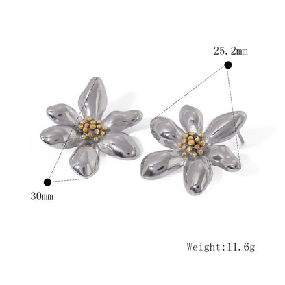 Earrings Gold Plated Flowers Silver and Gold-EA360