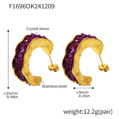 Σκουλαρίκια ατσάλινα με μωβ πέτρες- w584