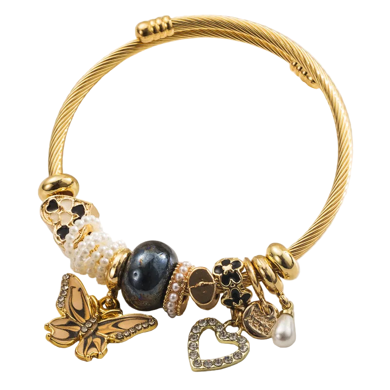 Βραχιόλι επιχρυσωμένο ατσάλι με πεταλούδα πέρλες και στρας-BR195