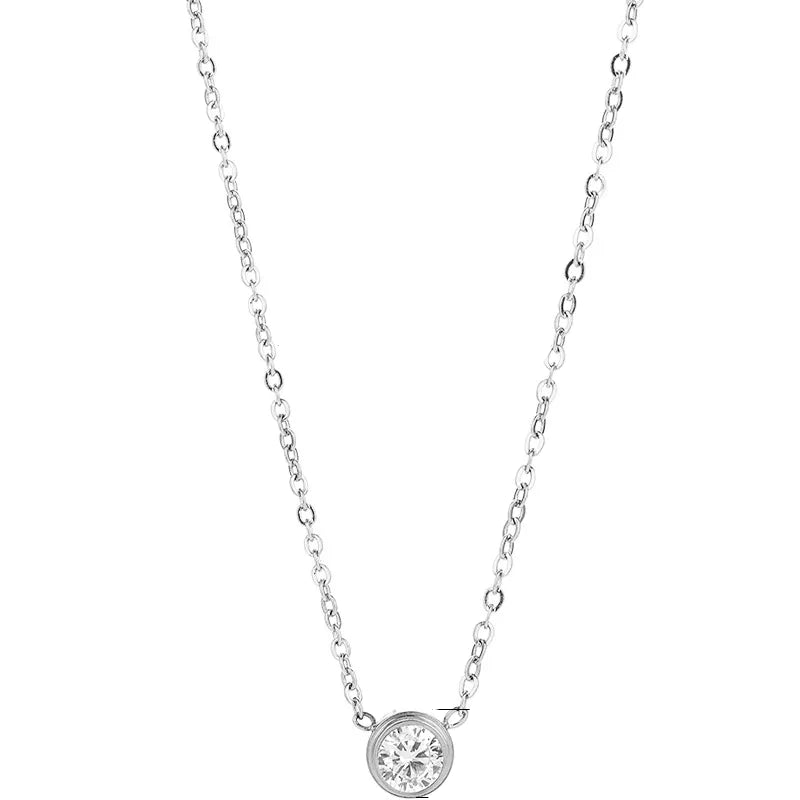 Κολιέ ατσάλι με στρόγγυλο στρας-NE481