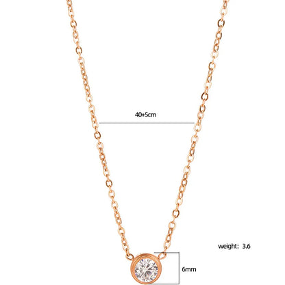 Κολιέ ροζ χρυσό ατσάλι με στρόγγυλο στρας-NE018