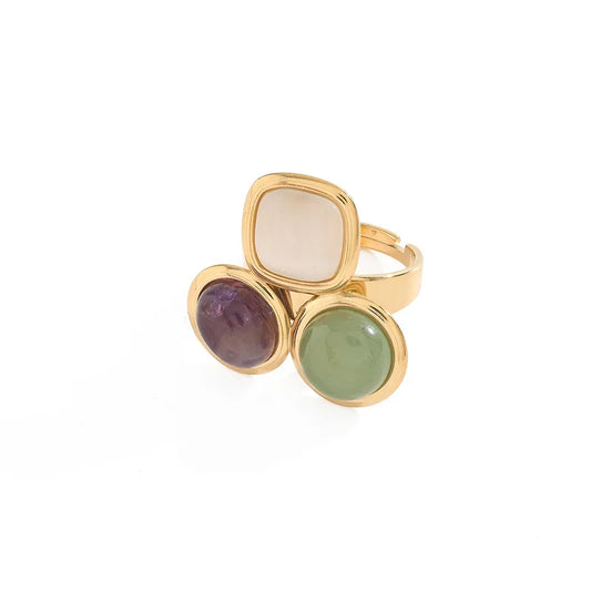 Δαχτυλίδι ατσάλινο με πολύχρωμες πέτρες -  R054