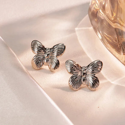 Earrings of steel silver butterflies - EA174