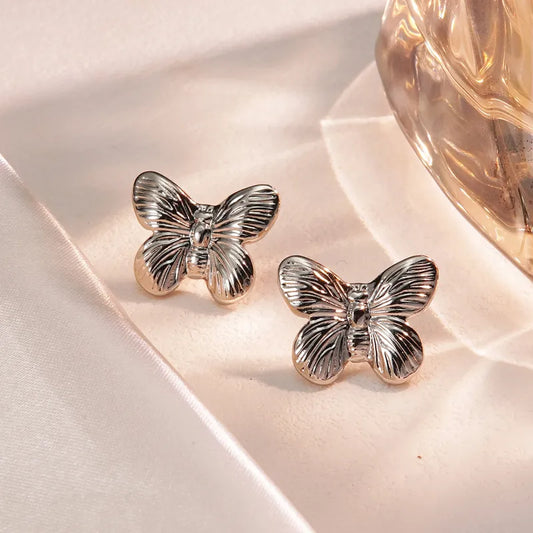 Earrings of steel silver butterflies - EA174
