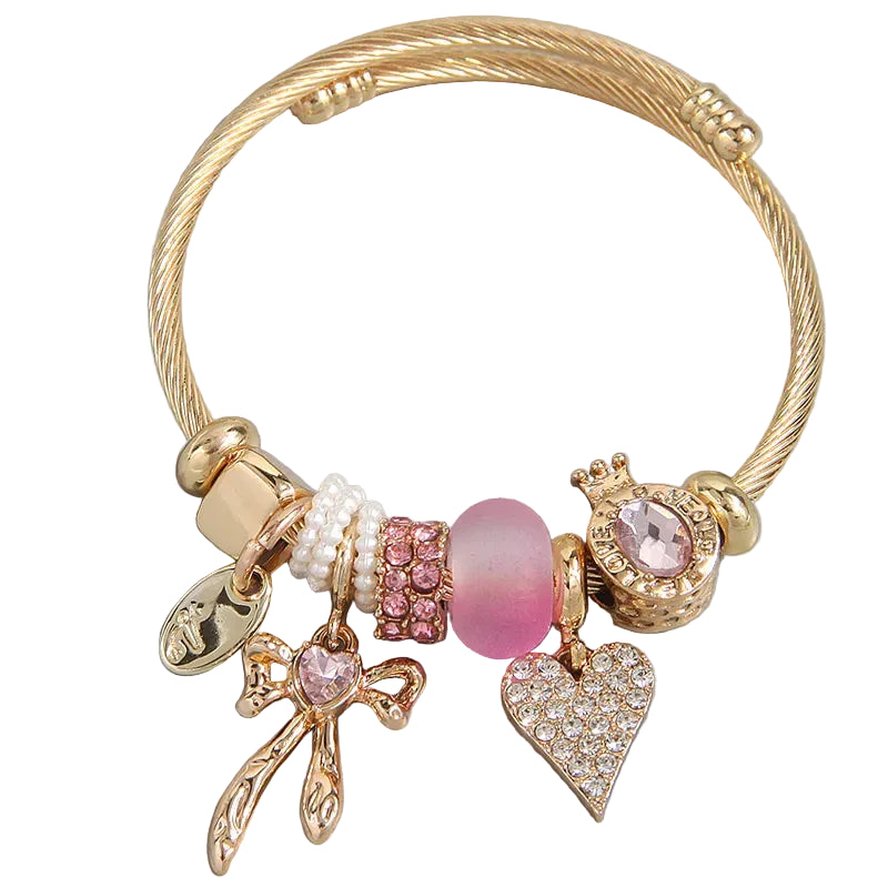 Βραχιόλι επιχρυσωμένο ατσάλι με ροζ charms-BR486