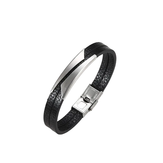 Βραχιόλι μαύρο με ατσάλι-BR218
