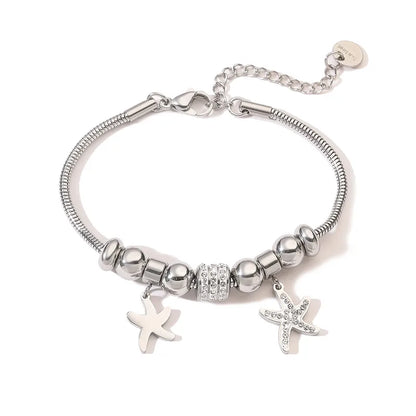 Βραχιόλι ατσάλι με αστερίες και στρας - BR455