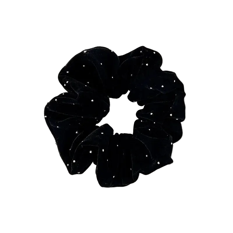 Λαστιχάκι scrunchie μαύρο ασημί - HA070