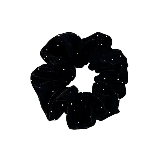 Λαστιχάκι scrunchie μαύρο ασημί - HA070