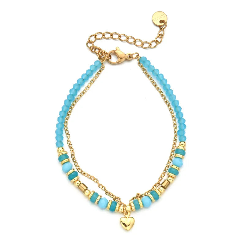 βραχιόλι με αλυσίδα χάντρες και καρδιά - BR436