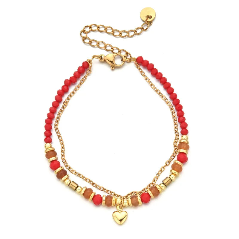 βραχιόλι με αλυσίδα χάντρες και καρδιά - BR436
