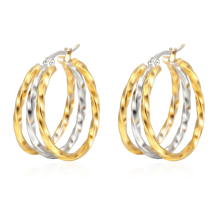 Steel earrings triple hoops silver gold- EA060