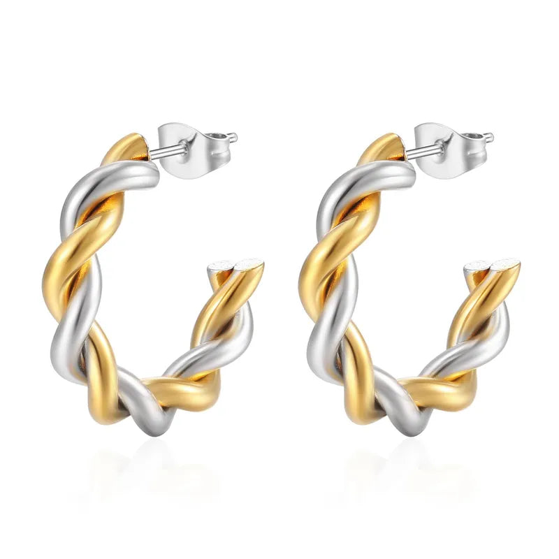 Stahlohrringe Doppelgeflecht Silber Gold- EA046