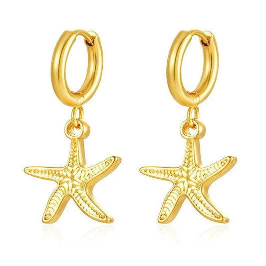 Σκουλαρίκια ατσάλινα χρυσά αστερίες - w453