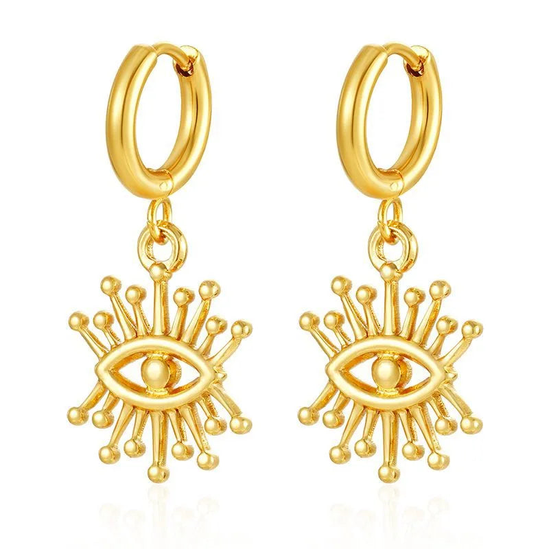 Earrings of steel gold with eyes - EA283