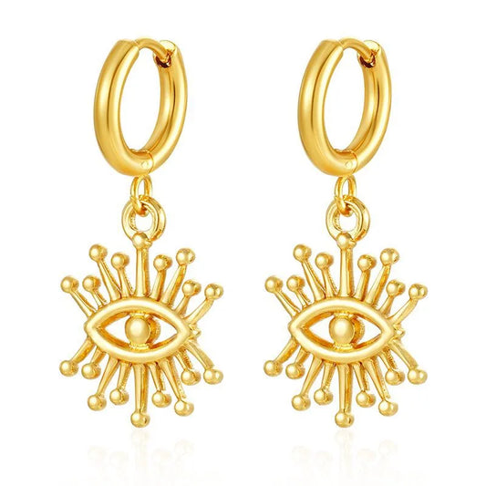 Earrings of steel gold with eyes - EA283