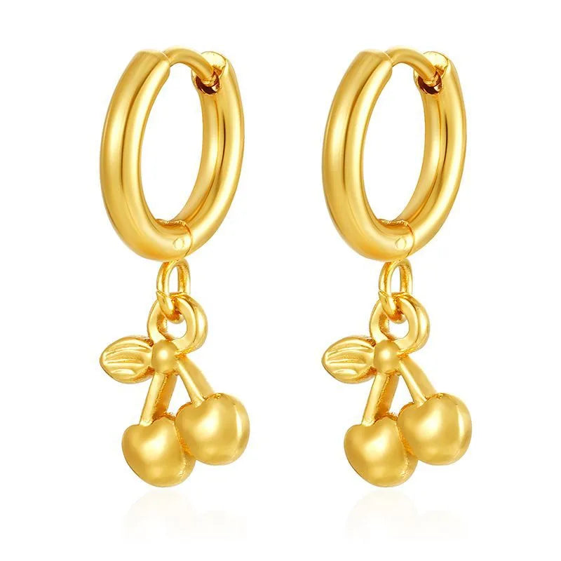 Earrings of steel gold with cherries - EA334