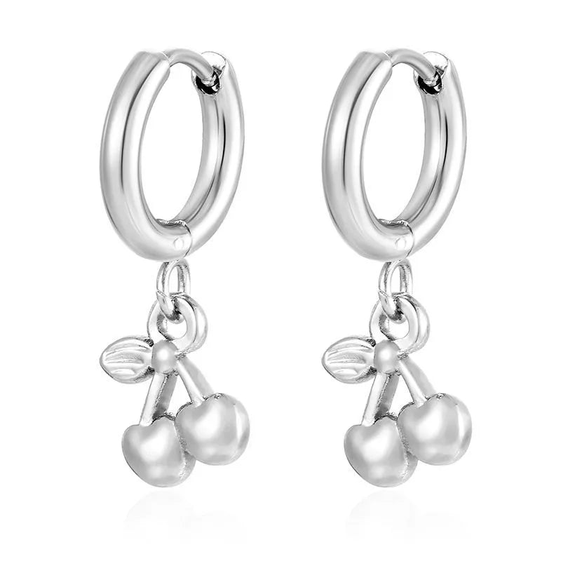 Σκουλαρίκια ατσάλινα με κερασάκια ασημί - w521