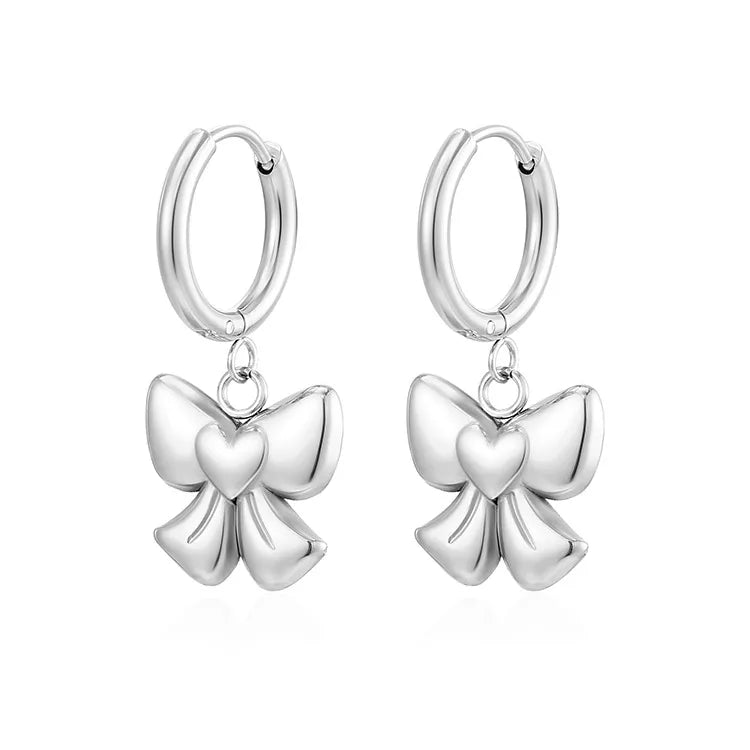 Earrings gold steel rings with bow-ea290