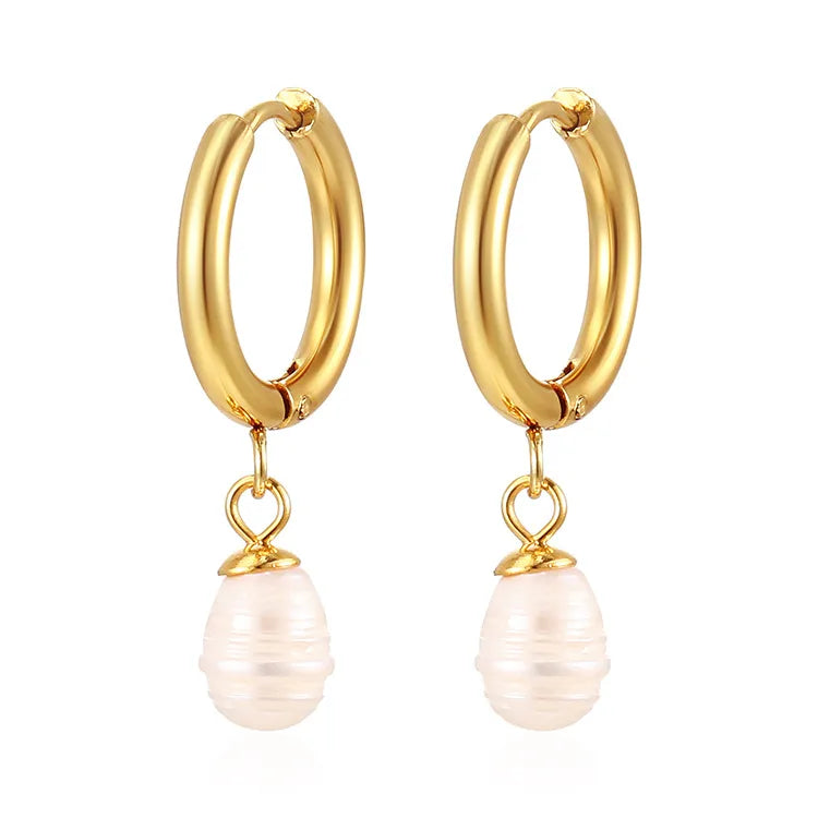 Earrings of steel gold with pearl - EA481