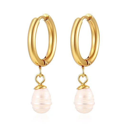 Earrings of steel gold with pearl - EA481