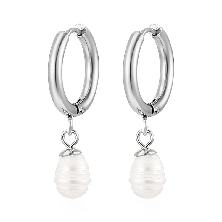 Earrings of steel silver with pearl - EA427