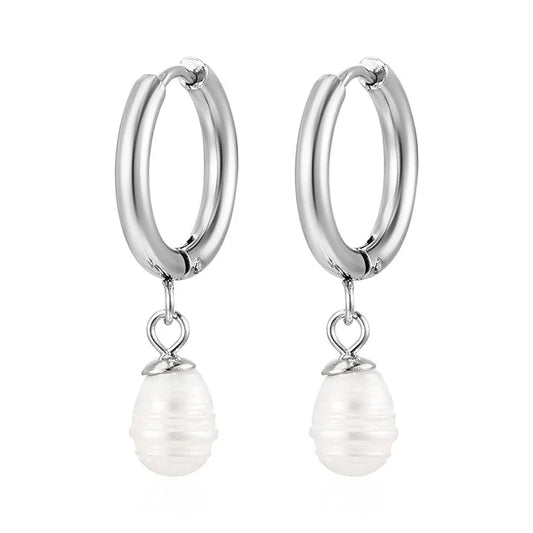 Earrings of steel silver with pearl - EA427