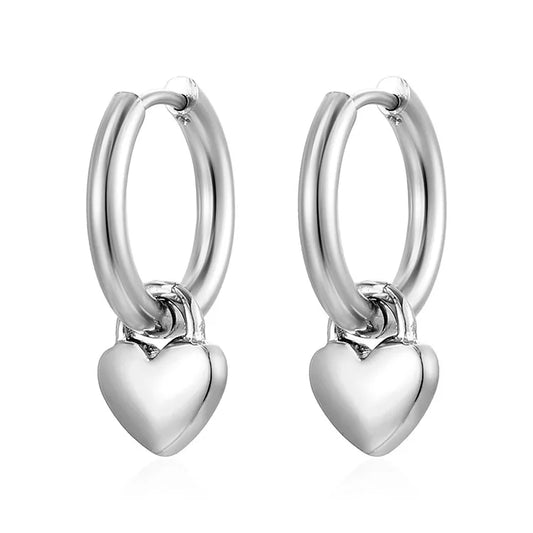 Earrings with steel heart silver - EA467