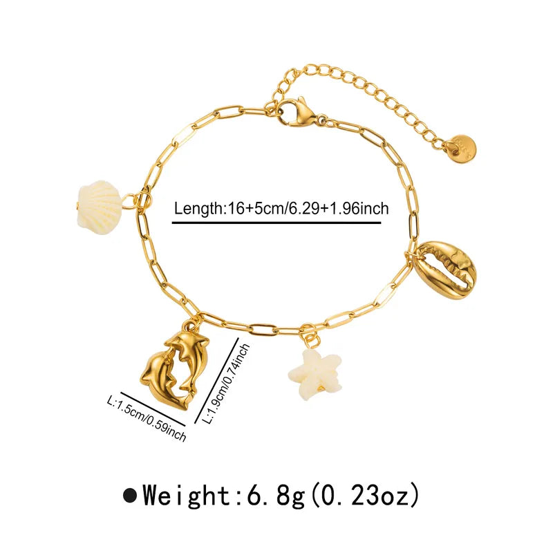 Βραχιόλι ποδιού ατσάλινο με κοχύλια και αστερίες - BR388