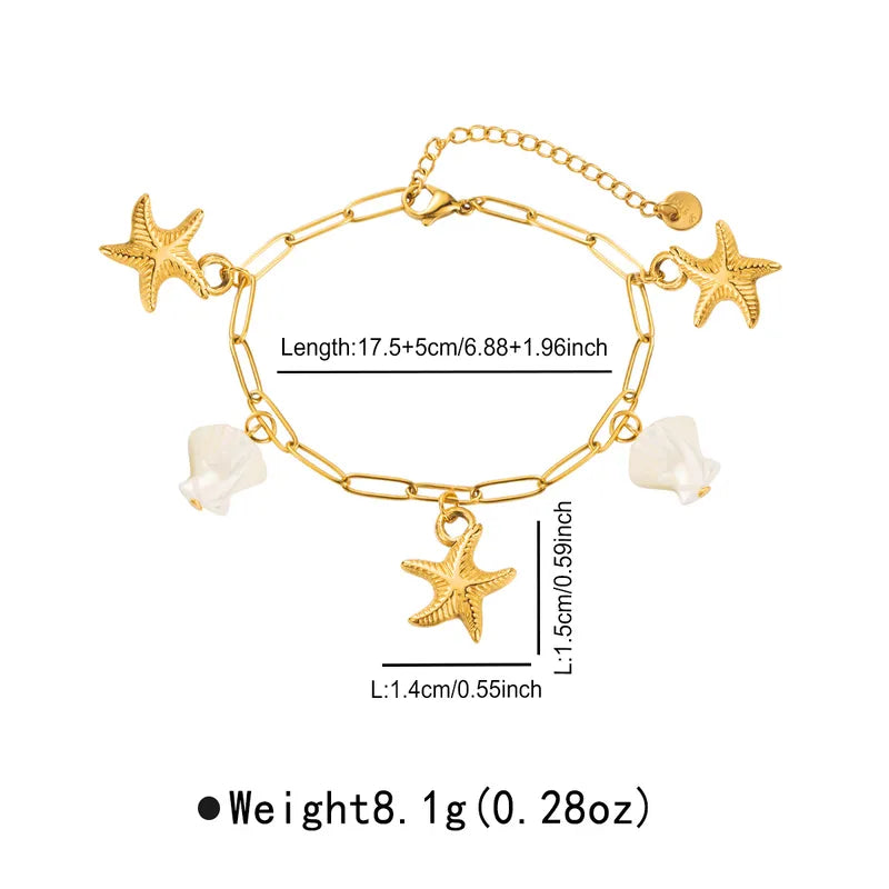 Βραχιόλι ποδιού ατσάλινο με κοχύλια και αστερίες - BR386