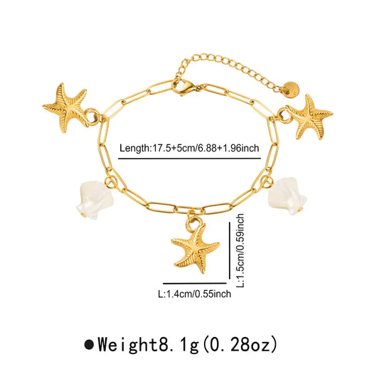 Βραχιόλι ποδιού ατσάλινο με κοχύλια και αστερίες - BR386