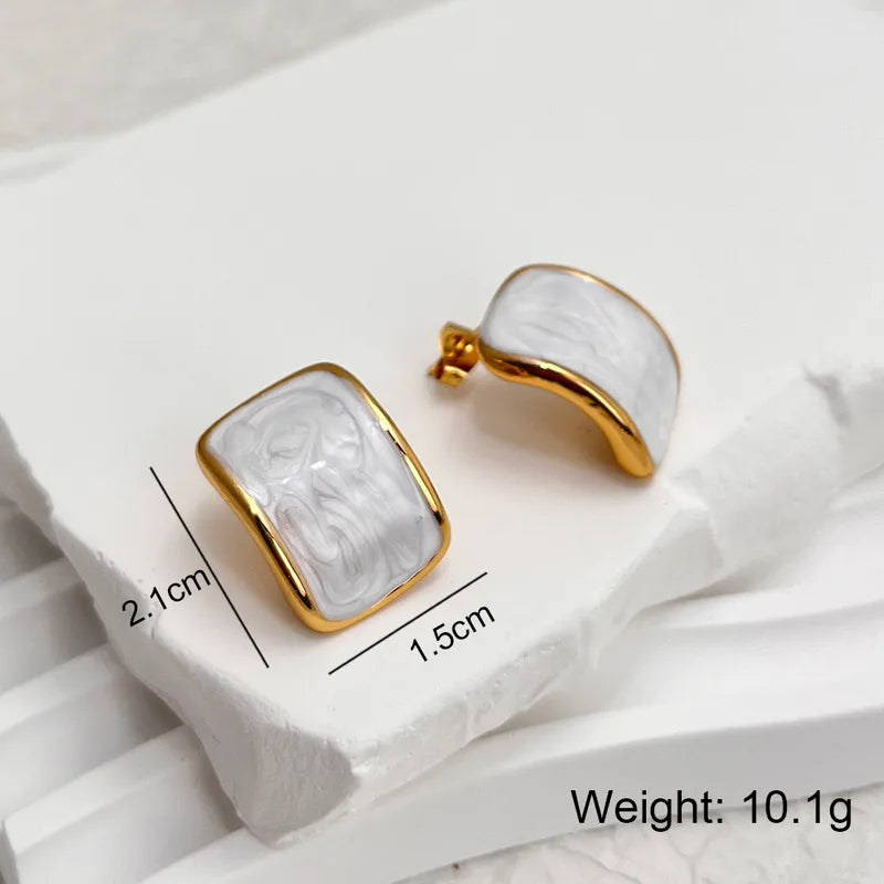 Σκουλαρίκια επιχρυσωμένο ατσάλι λευκά με καμπύλη-EA437