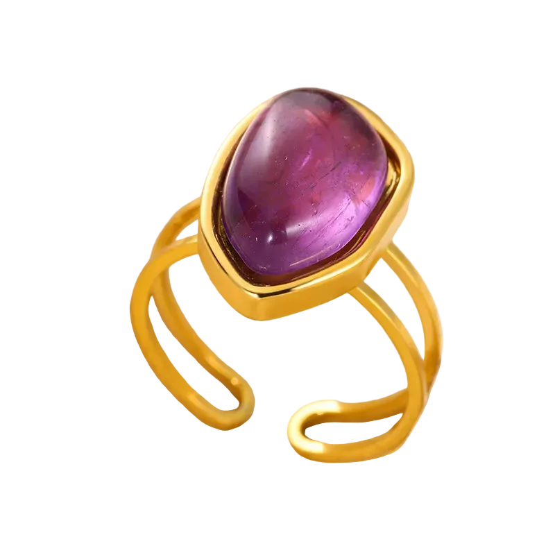 Inel din oțel auriu deschis cu piatră mov-R192