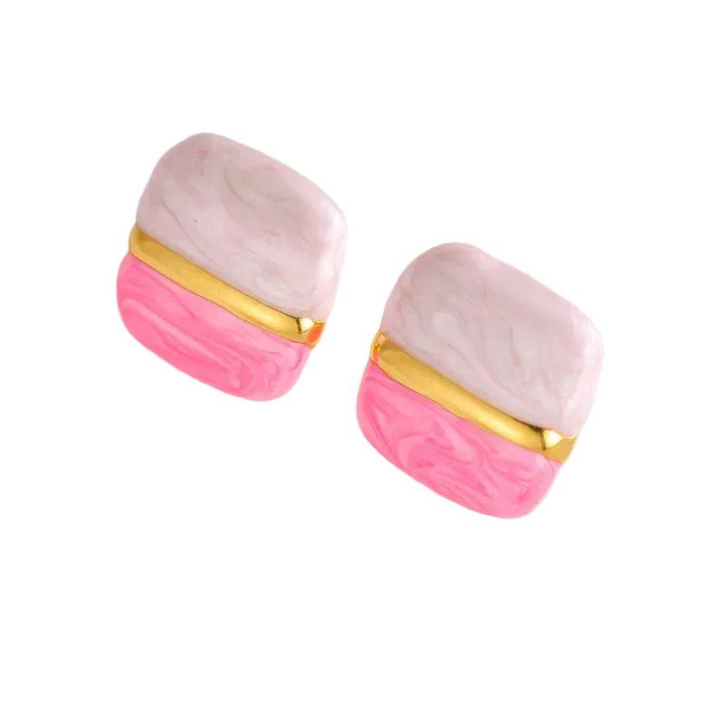 Σκουλαρίκια επιχρυσωμένο ατσάλι τετράγωνα ροζ-EA752