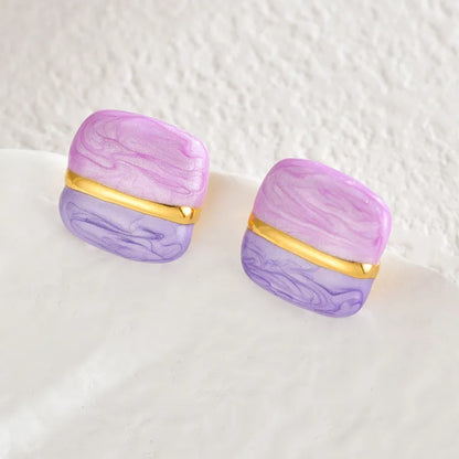 Σκουλαρίκια επιχρυσωμένο ατσάλι τετράγωνα μωβ-EA753