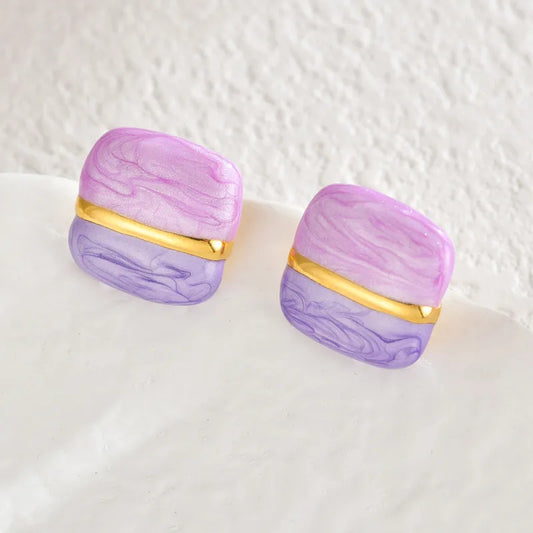 Σκουλαρίκια επιχρυσωμένο ατσάλι τετράγωνα μωβ-EA753