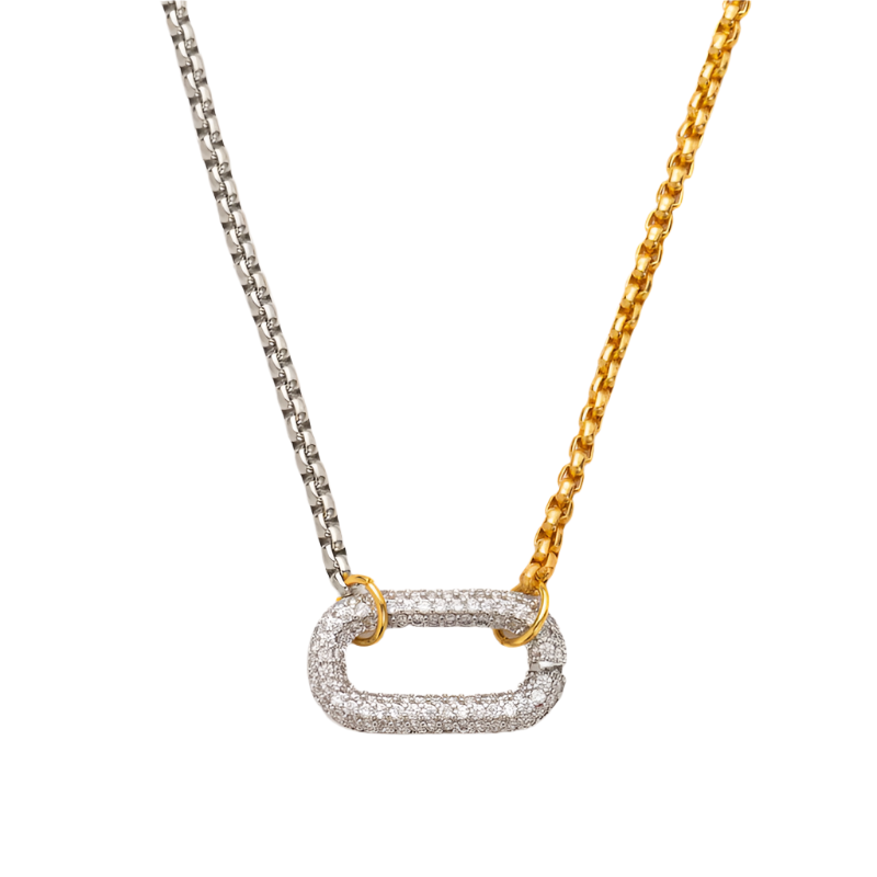 Gold and silver steel necklace with zircon oval-ne401