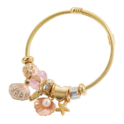 Βραχιόλι ατσάλι  με καλοκαιρινά ροζ charms- BR427