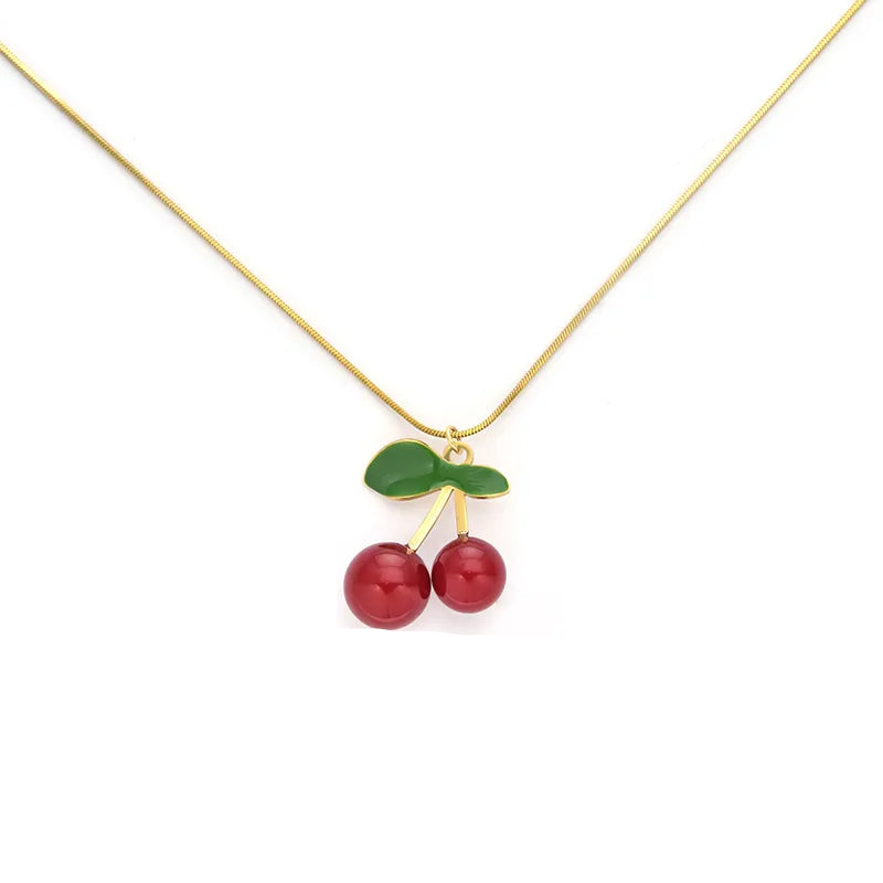 Necklace gold steel with small cherry-ne519