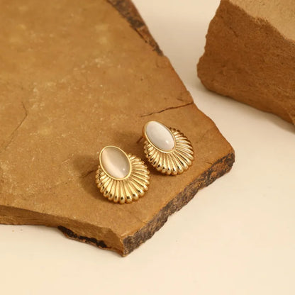 Cercei din otel cu piatra bej - ea366