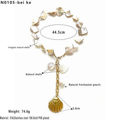 Κολιέ επιχρυσωμένο ατσάλι με καλοκαιρινά σχέδια και κοχύλι - NE679