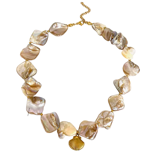 Κολιέ επιχρυσωμένο ατσάλι με κοχύλια-NE641