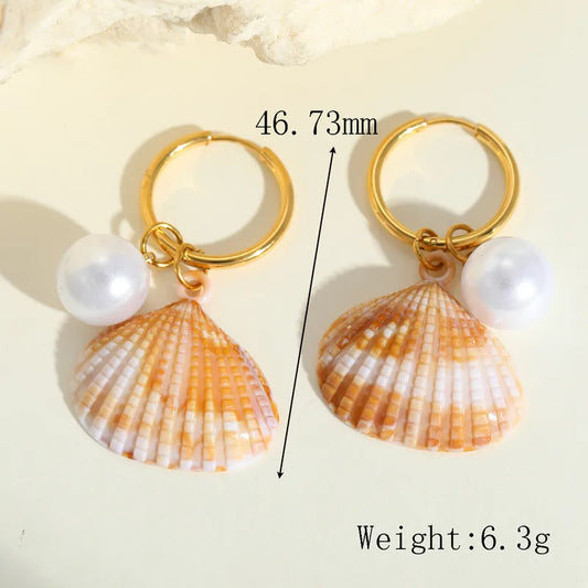 Σκουλαρίκια ατσάλινα με κοχύλι -