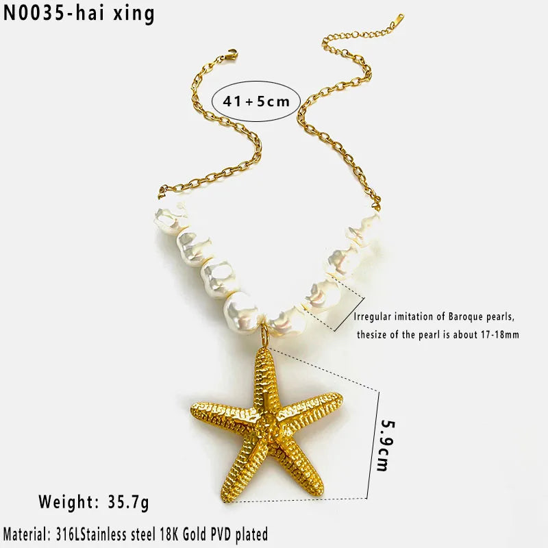 Κολιέ επιχρυσωμένο ατσάλι με μεγάλο αστερία- NE646