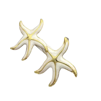 Σκουλαρίκια επιχρυσωμένο ατσάλι λευκοί αστερίες - EA777