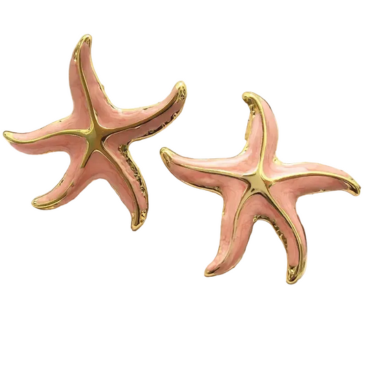 Σκουλαρίκια επιχρυσωμένο ατσάλι ροζ αστερίες - EA778