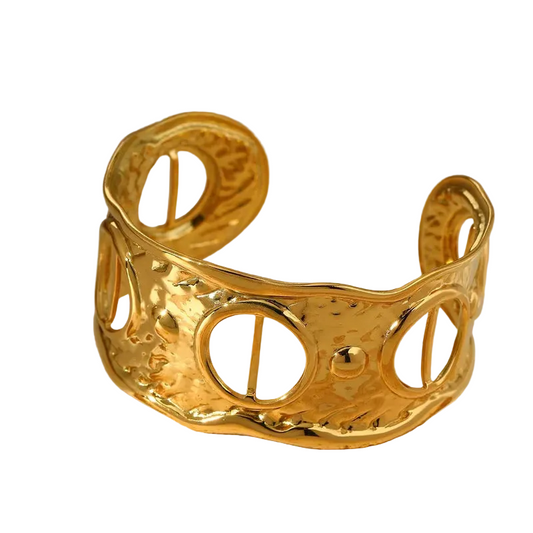 Βραχιόλι επιχρυσωμένο ατσάλι φαρδύ με τρύπες -BR030