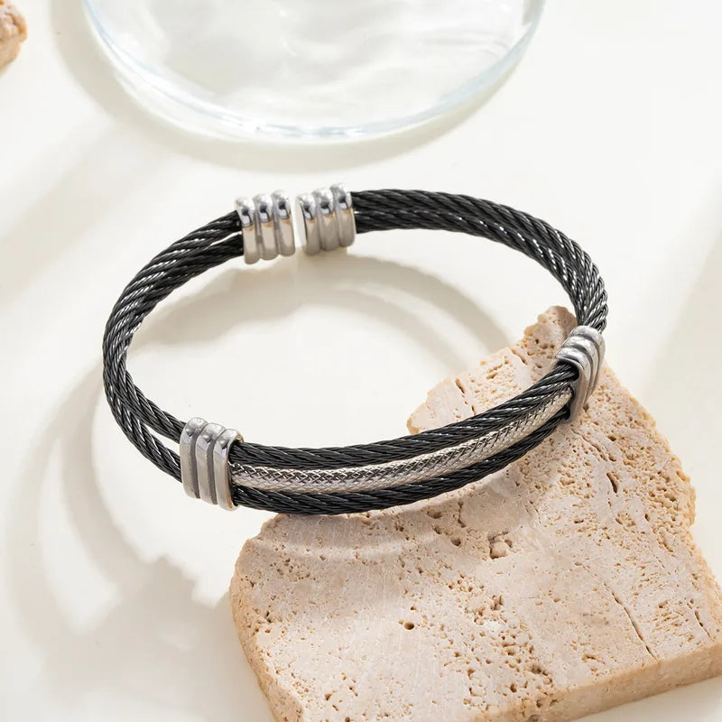 Βραχιόλι μαύρο με ατσάλι-BR308