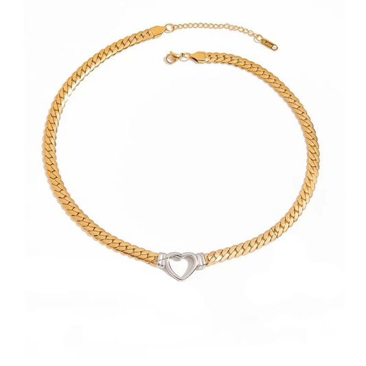 Κολιέ επιχρυσωμένο ατσάλι με ασημί καρδιά-NE075